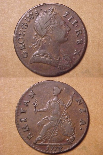 1773 Counterfiet British 1/2P XF40 8-413